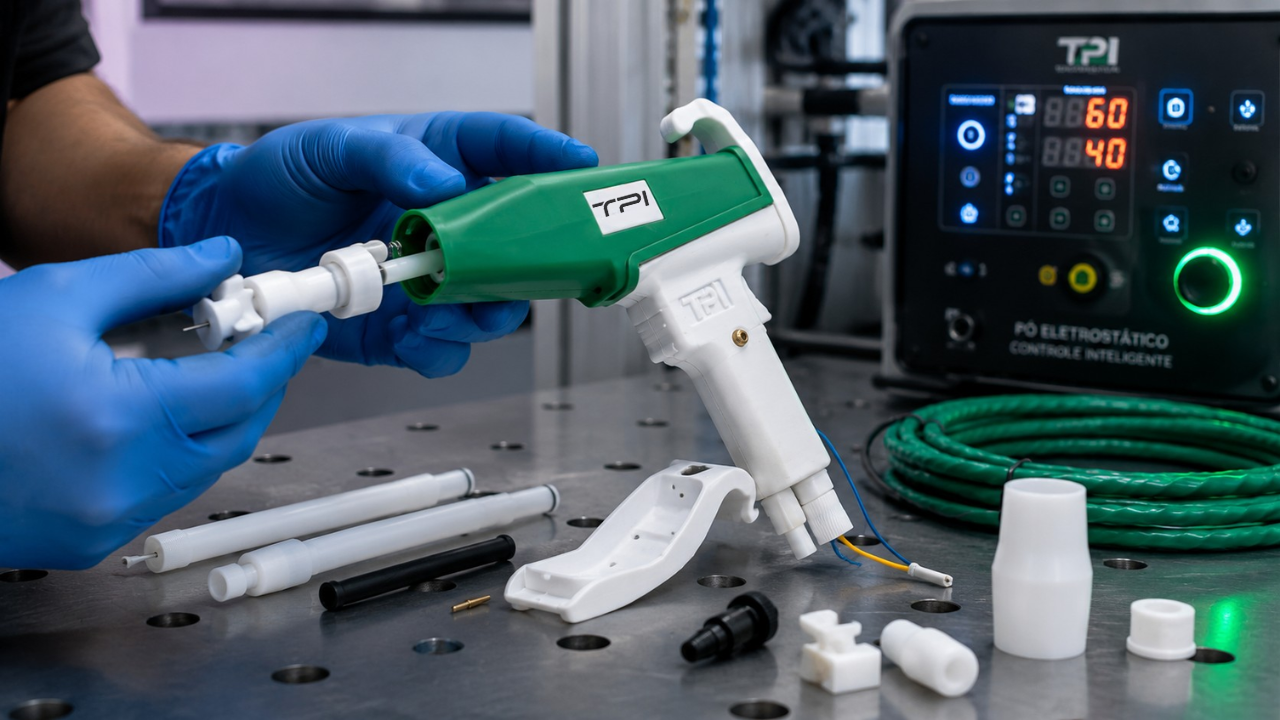 Manutenção preventiva para corrigir problemas na pistola de pintura eletrostática industrial